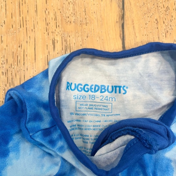 Ruggedbutts Toddler Bamboo Blue Tie Dye Romper Footie Pajamas - 18M - Picture 5 of 6